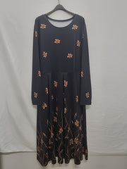 Floral Print Long Sleeve Round Neck Midi Dress