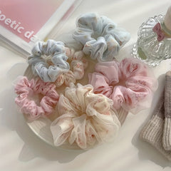 Floral Print Organza Scrunchies Hair Tie Ponytail Holder