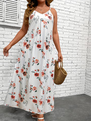 Floral Print V Neck Maxi Cami Dress