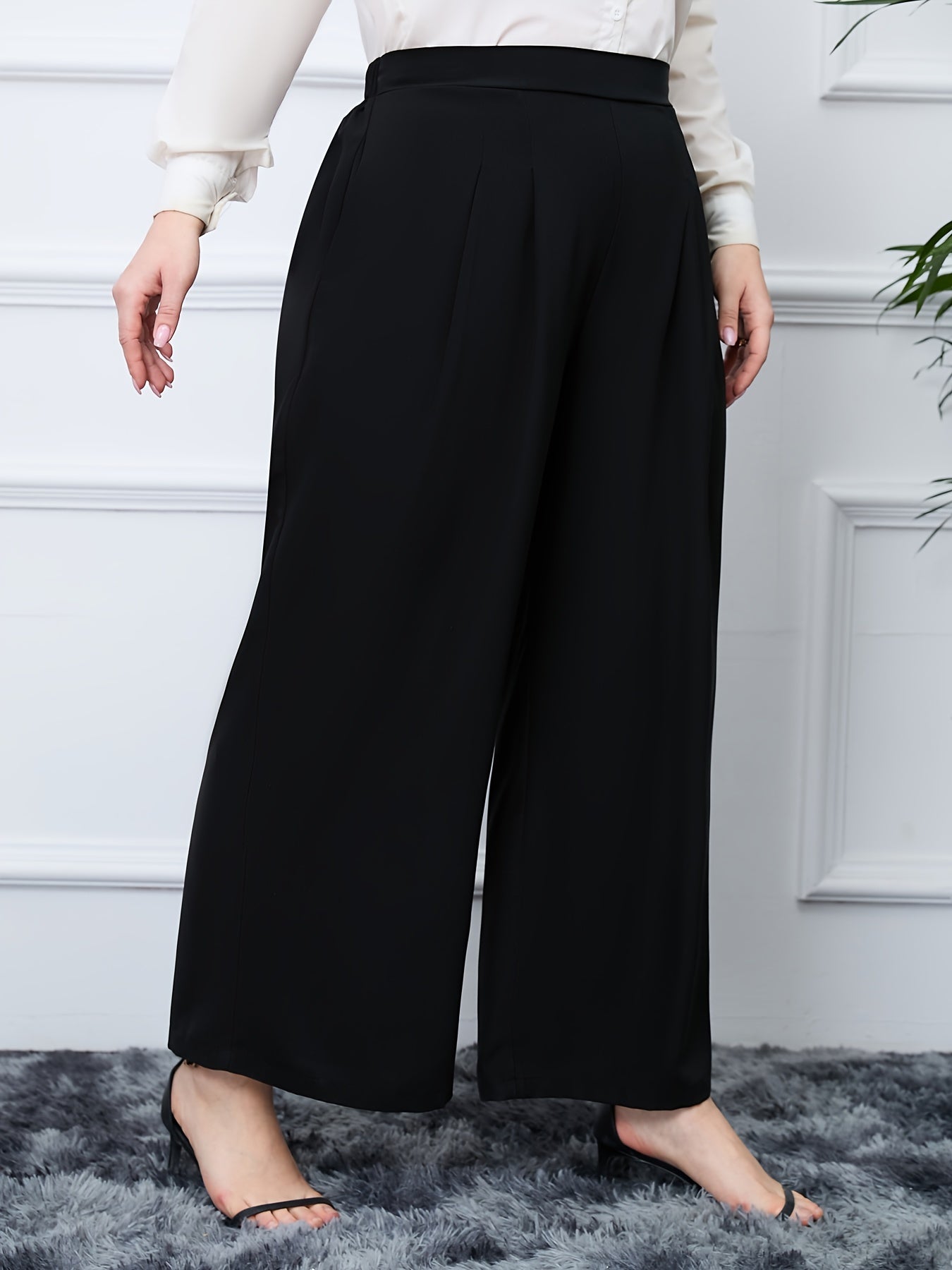  Plain High Rise Loose Fit Wide Leg Pants