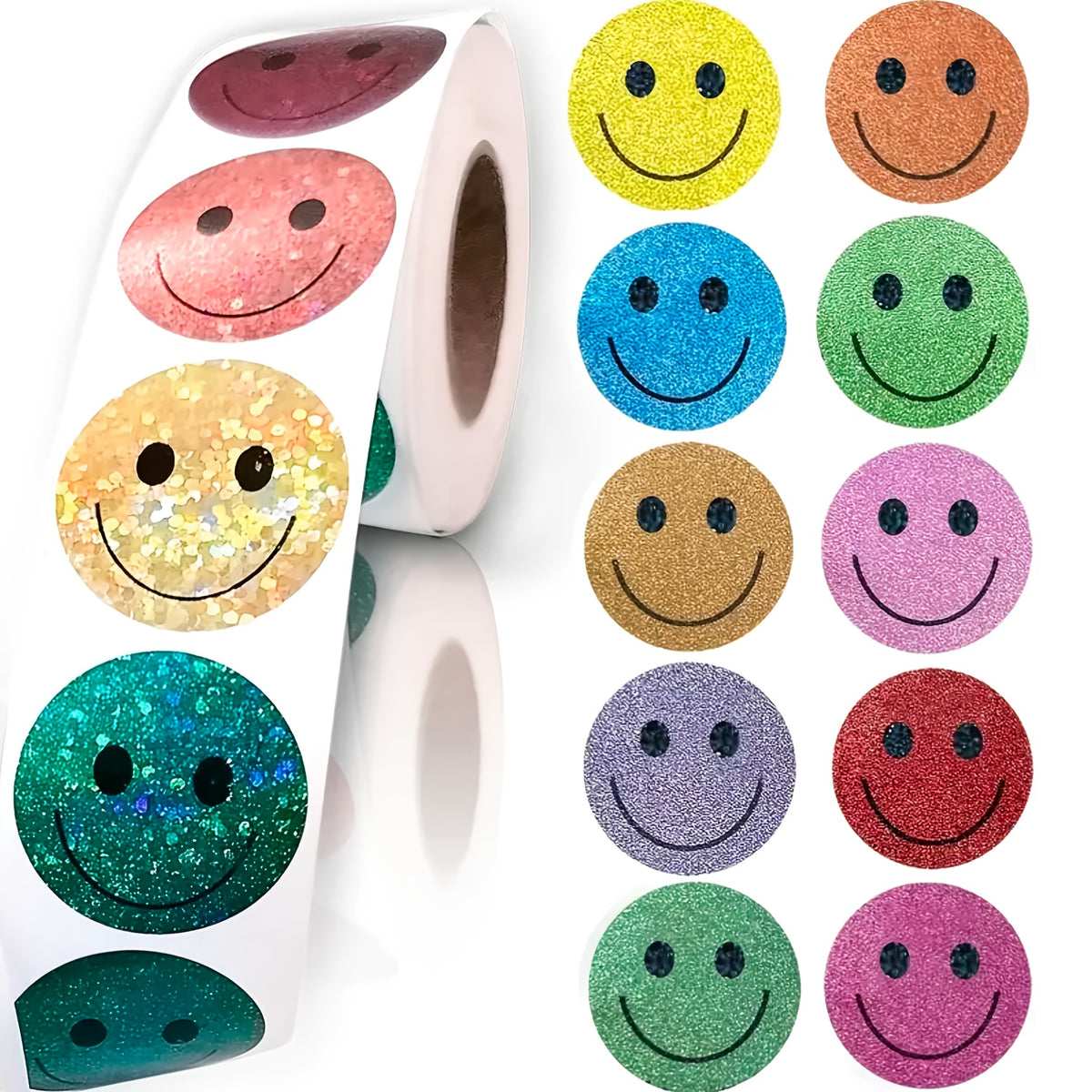 500 Pack Colorful Face Foil Stickers 1 Inch Glittery Self Adhesive Labels