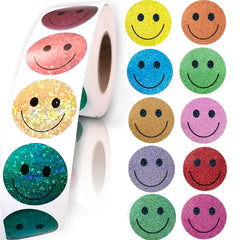500 Pack Colorful Face Foil Stickers 1 Inch Glittery Self Adhesive Labels