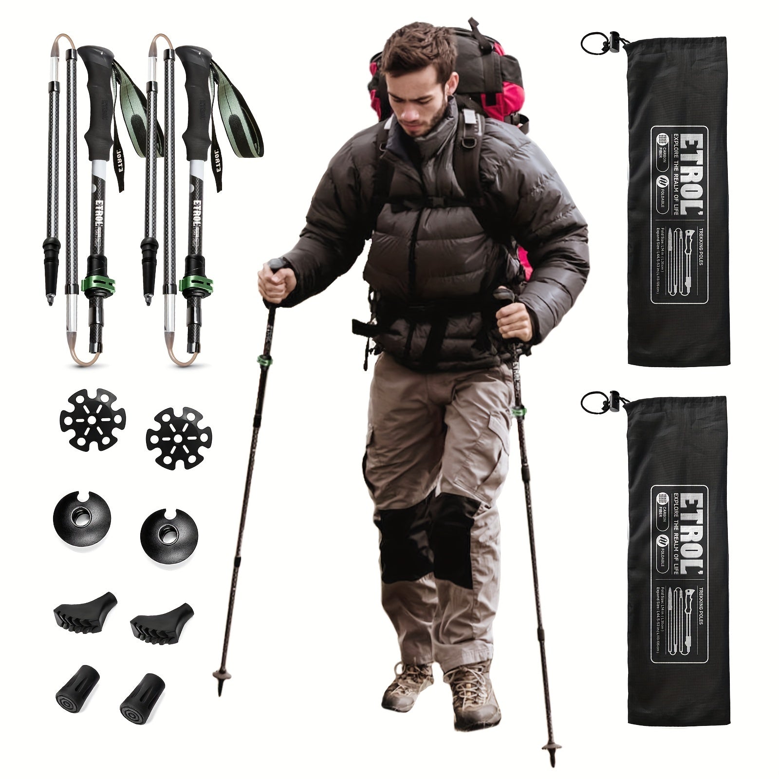 ETROL Carbon Fiber Trekking Pole Foldable and Collapsible for Mountaineering