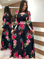  Rose Print Cut Out Maxi Dress