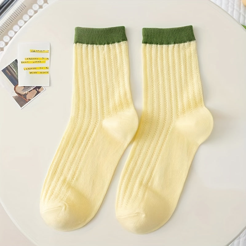 5 Pairs Colorblock Crew Socks Women's Stockings