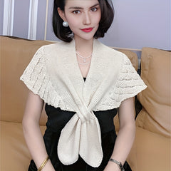 Bowknot Hollow Knitted Shawl Women Windproof Warm Cape
