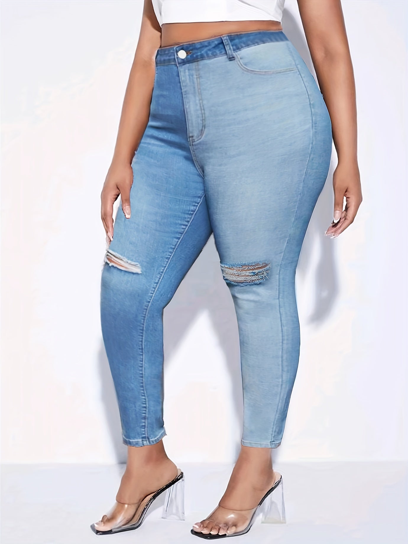  Colorblock Ripped High Rise Skinny Jeans