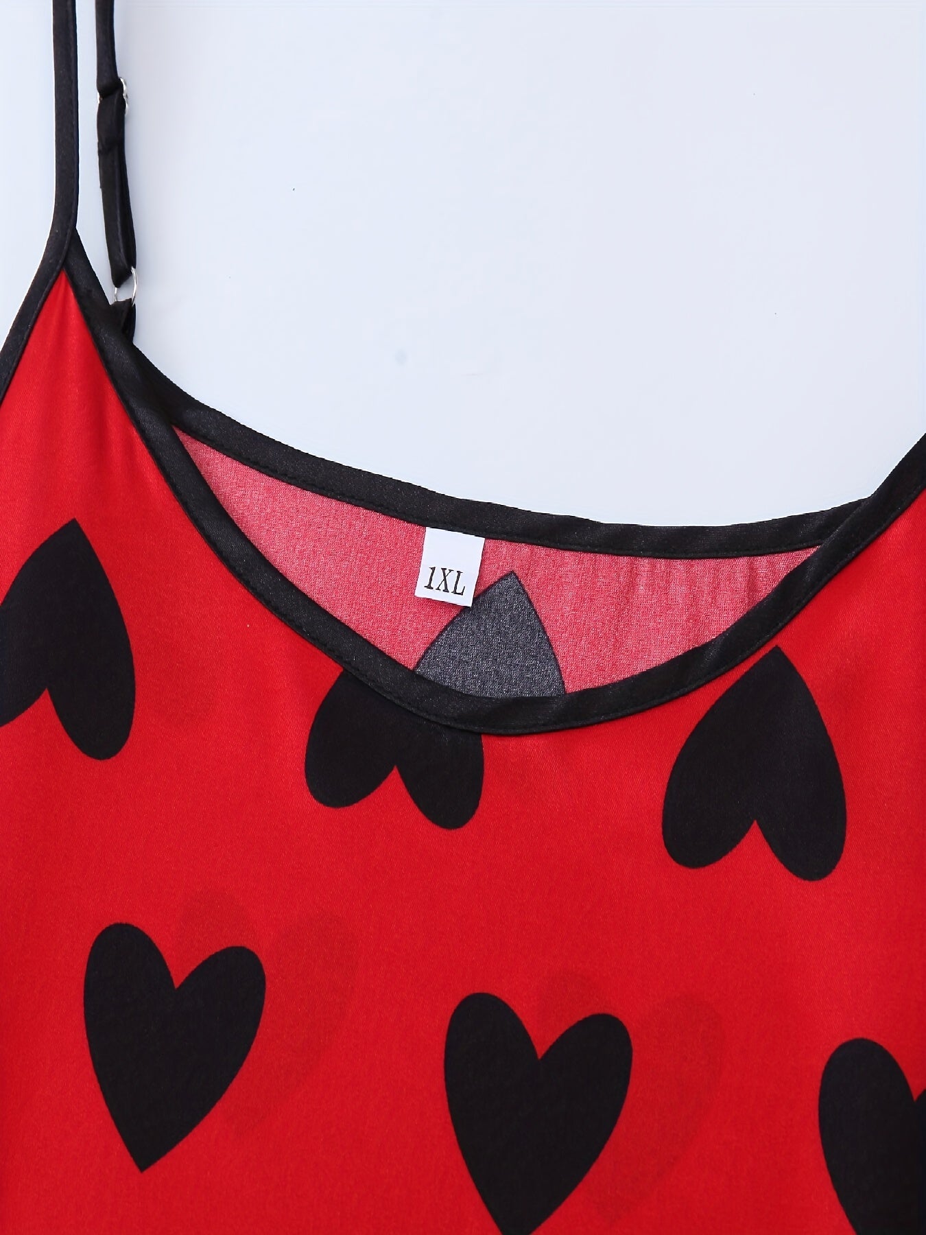  Heart Print Satin Cami Sleep Dress