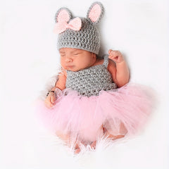 Mouse Gauze Dress & Wool Set for Newborn Photo Shoots