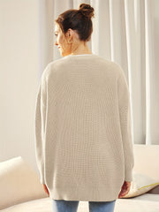  Solid Button Up Long Sleeve V Neck Cardigan