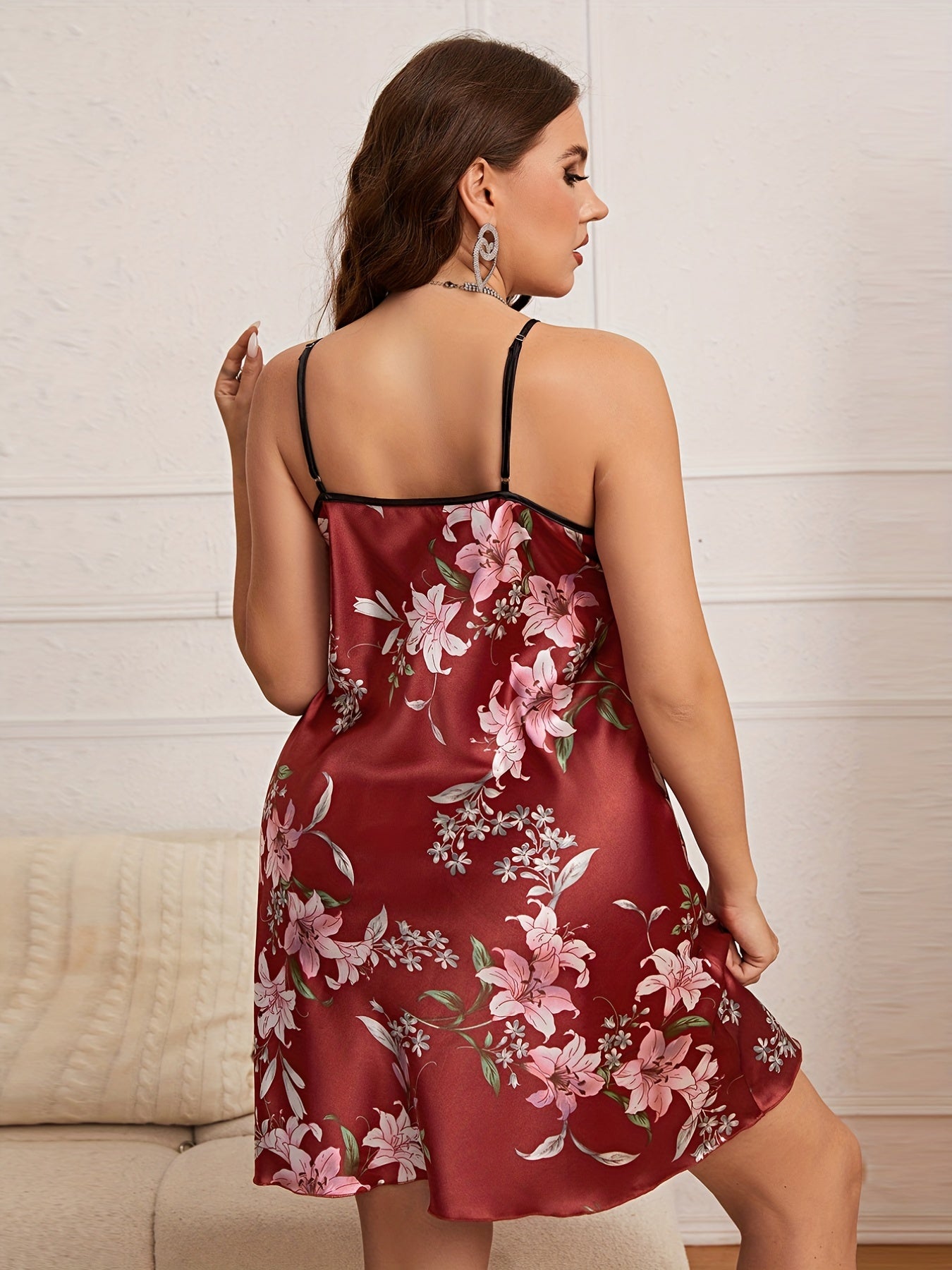  Floral Print V Neck Nightdress