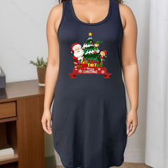  Christmas Lounge Dress Women's Santa Claus Round Neck Tank Sleep Dress