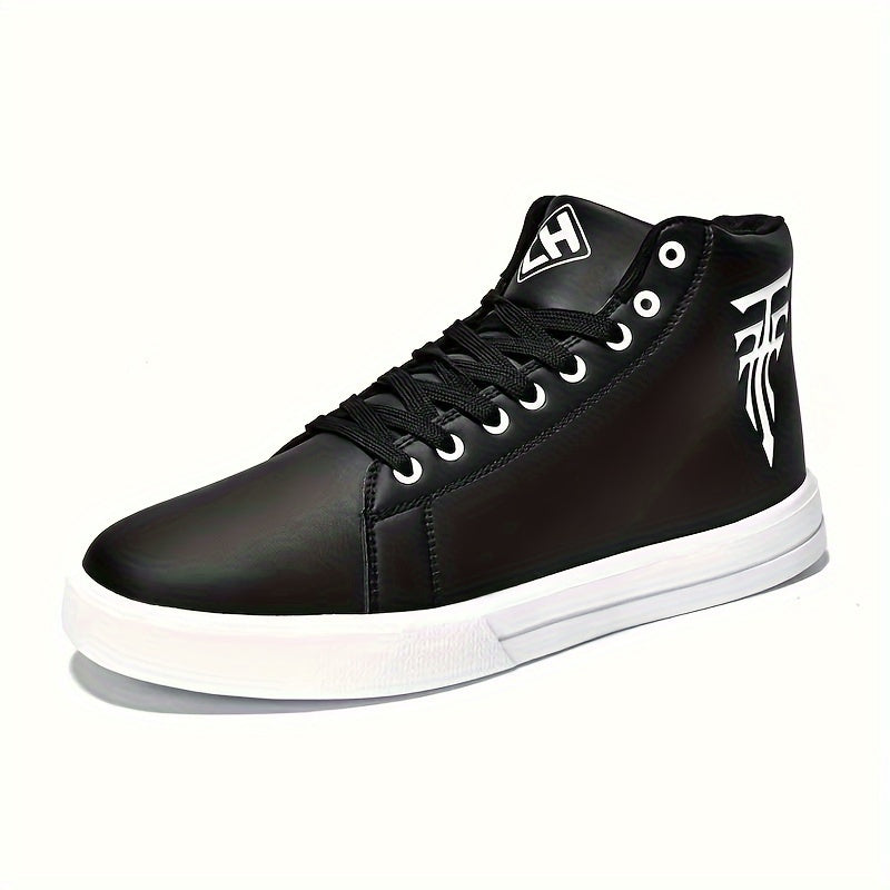 Solid High Top Skate Shoes for Men Non Slip Lace Up Sneakers