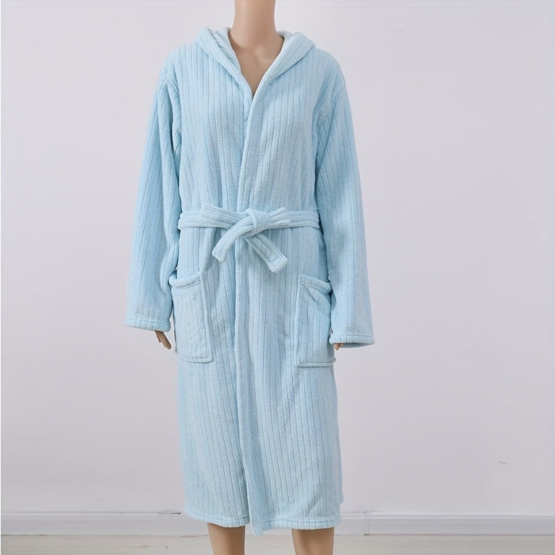Coral Fleece Bathrobe Vertical Stripe Soft Pajamas