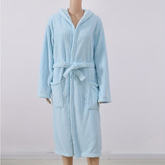 Coral Fleece Bathrobe Vertical Stripe Soft Pajamas