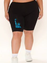  Women's Graphic Print High Rise Skinny Fitness Shorts