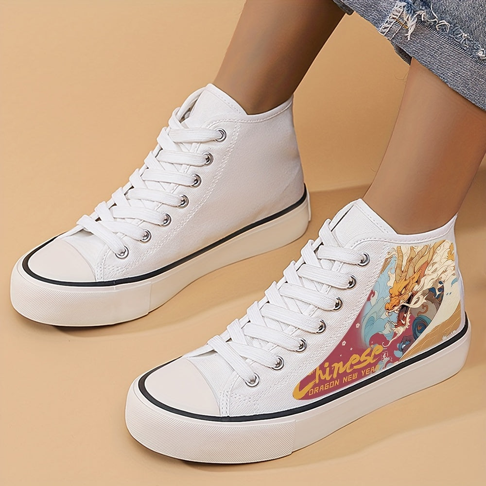 Chinese Dragon Print Heighten Canvas Sneakers