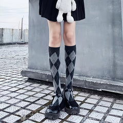 Argyle Calf Socks College Style Knee High Socks Women's Stockings
