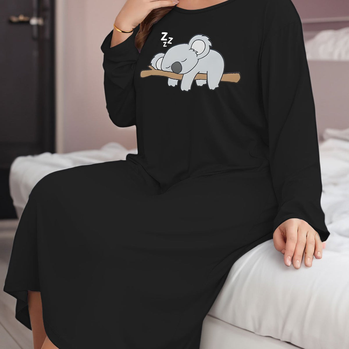  Sloth Print Long Sleeve Lounge Dress