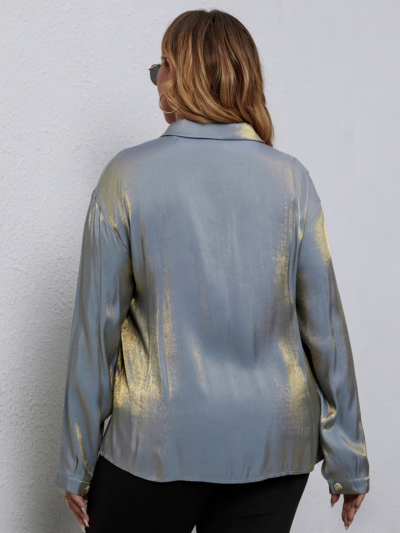  Women's Holographic Long Sleeve Button-Up Shirt Top