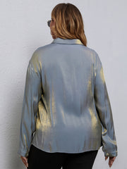  Women's Holographic Long Sleeve Button-Up Shirt Top