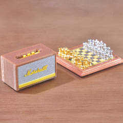 Mini Retro Speaker & Magnetic Chess Set 1/6 Scale - Gift & Dollhouse Accessory