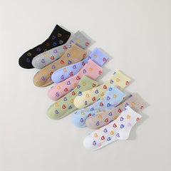 10 Pairs Heart Print Socks Women's Mid Tube Stockings