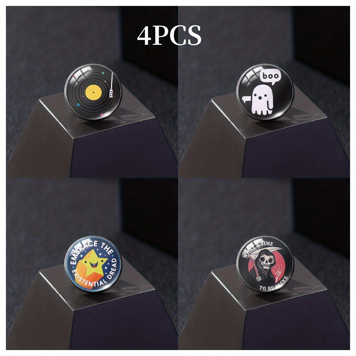 Set of 4 Button Brooches Collar Badges