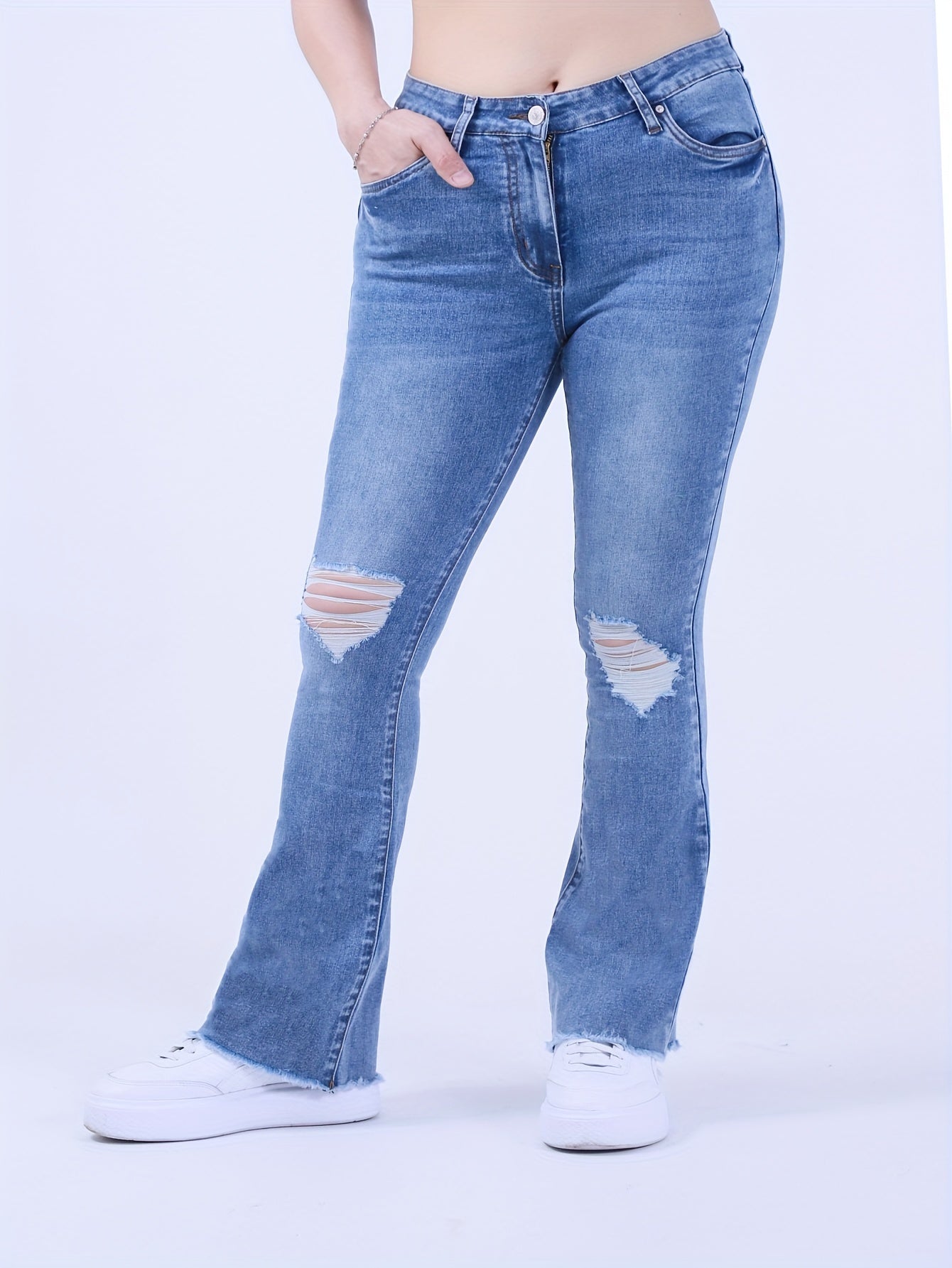  High Rise Bootcut Jeans with Raw Trim