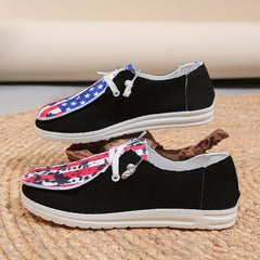 Women's Flag Print Canvas Shoes Lace Up Low Top Shoes Lightweight