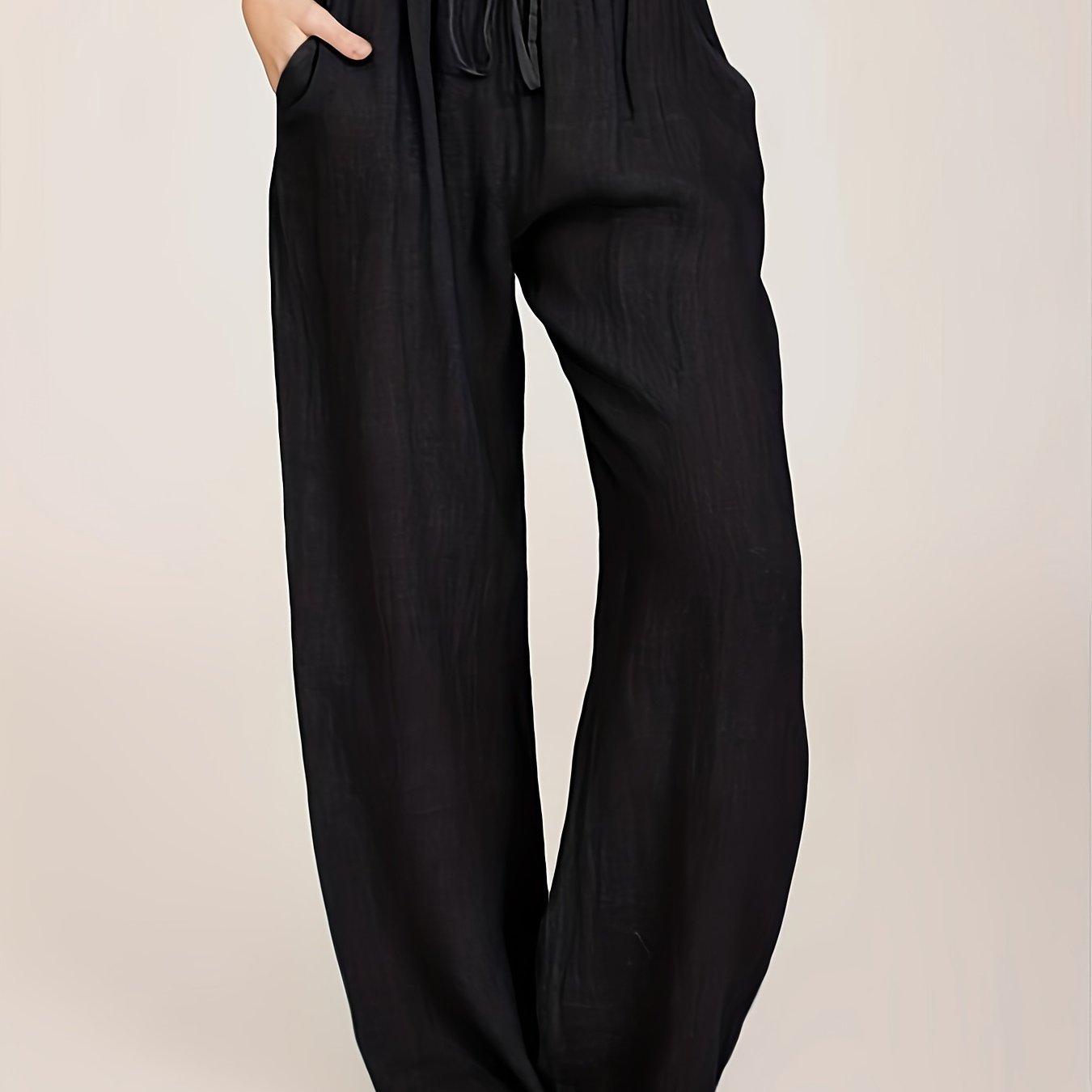  Solid Wide Leg Pants With Pockets