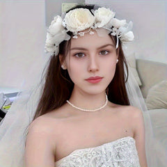 Bohemian Bridal Headband with Flowers Wedding Hair Accessory