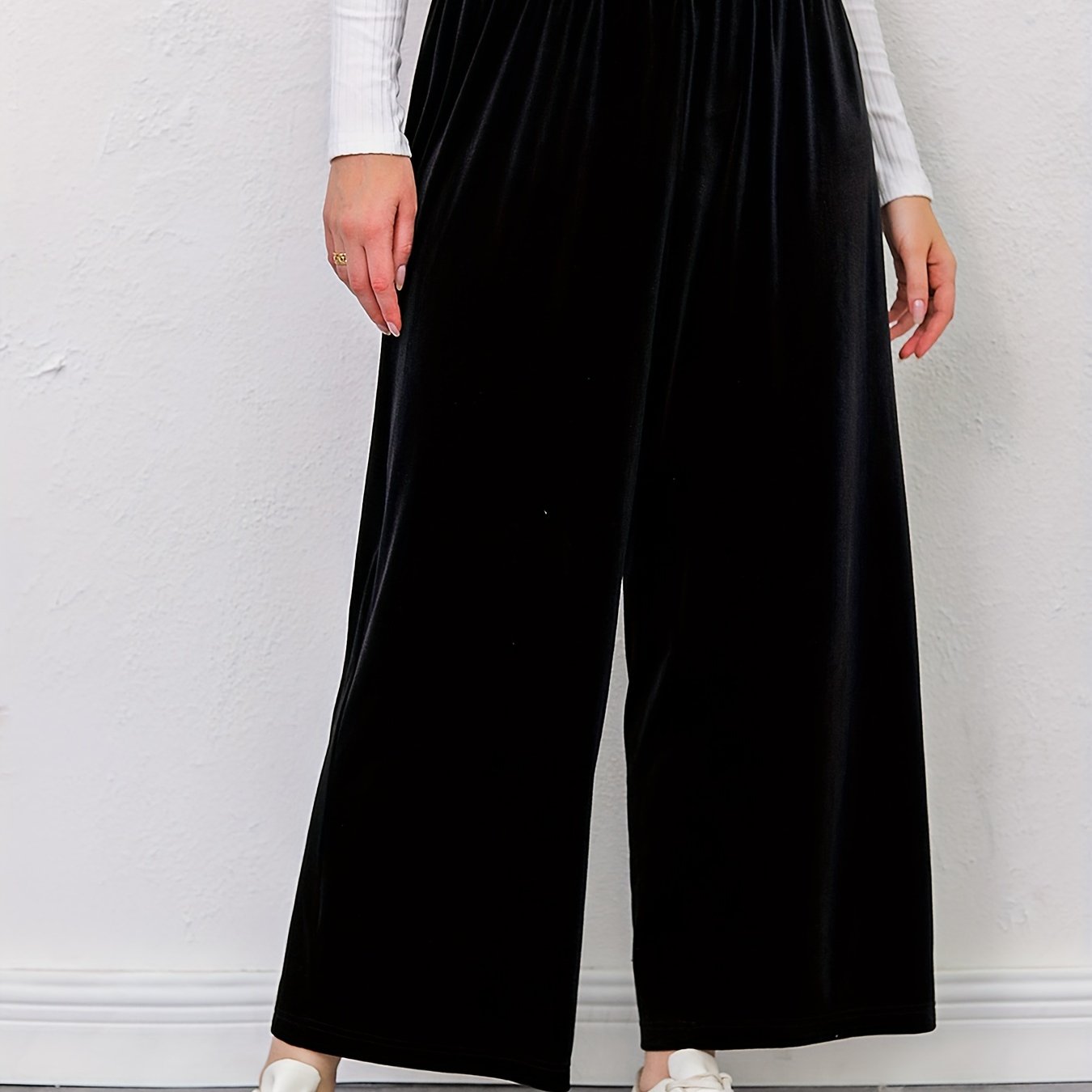  Velvet Wide Leg Trousers High Rise Slight Stretch