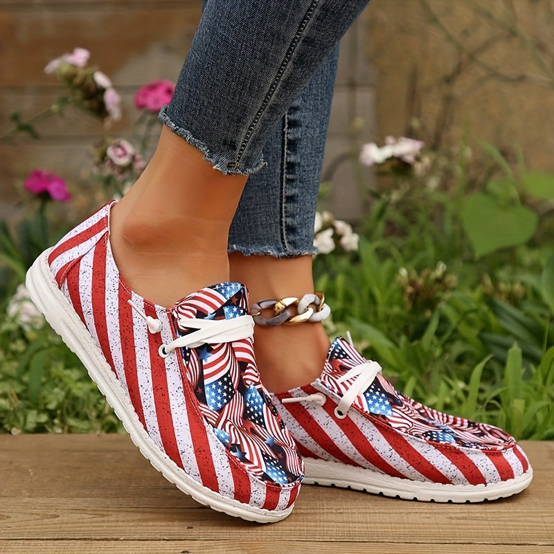 Women's Flag Canvas Loafers Soft Slip On Shoes