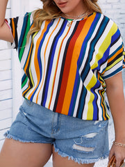  Colorblock Stripe Print Short Sleeve Top