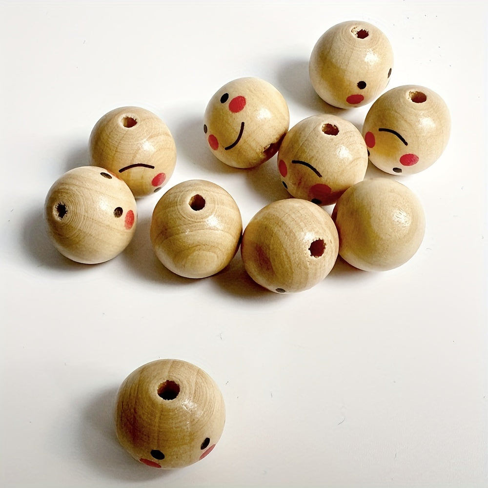 10pcs 20mm Smiling Face Doll Head Wooden Bead DIY Jewelry Accessories