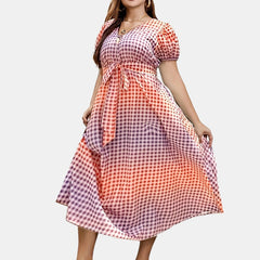  Women's Ombre & Gingham Print Maxi Dress