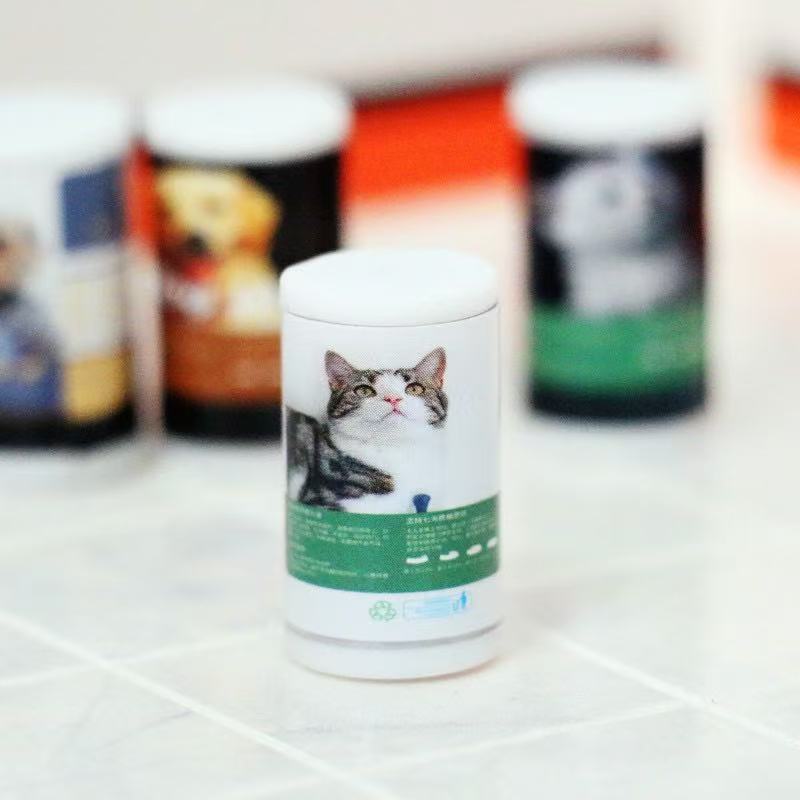 Dollhouse Pet Food Can Set - Realistic Dog & Cat Food Models for Decor
