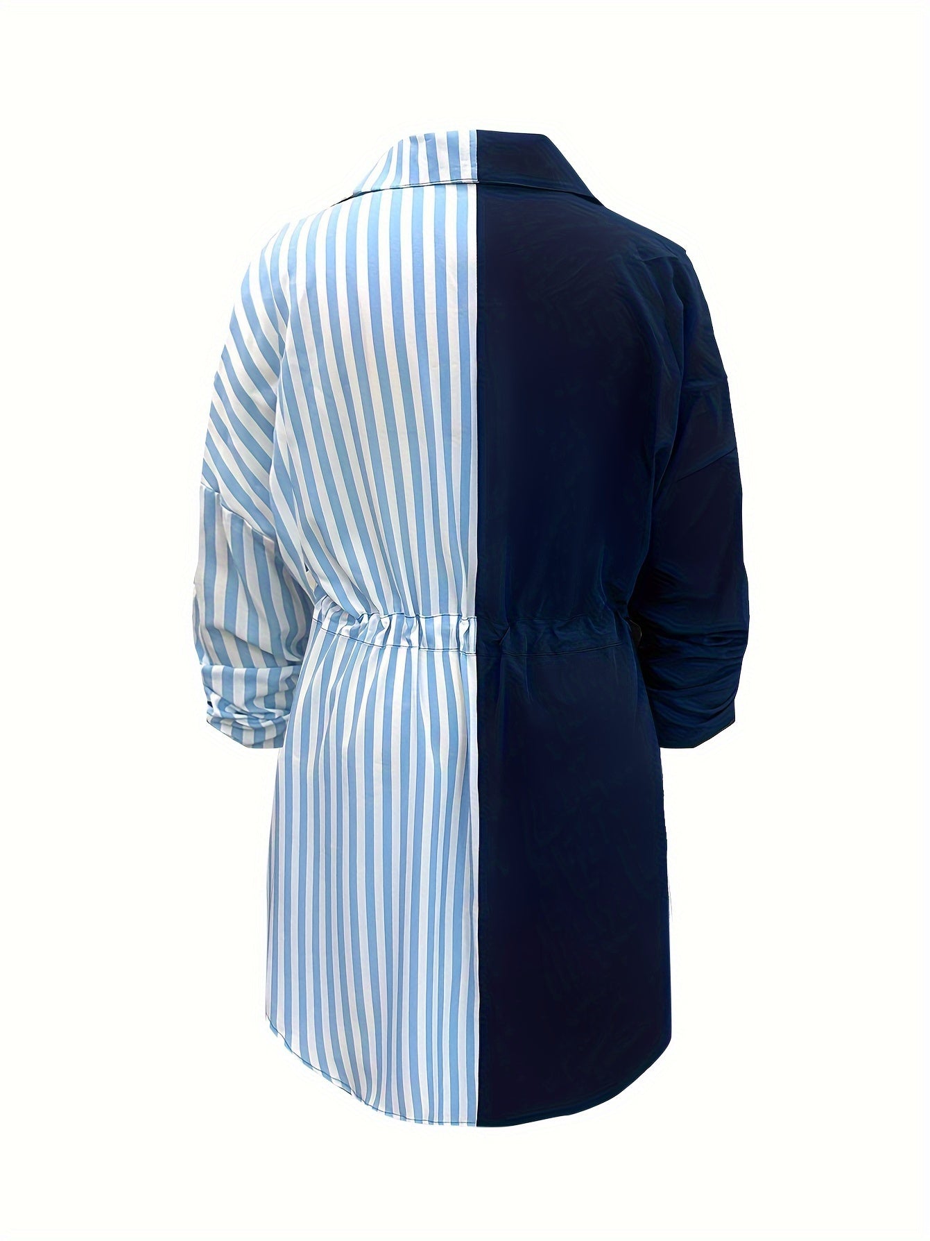  Colorblock Stripe Print Long Sleeve Shirt Dress
