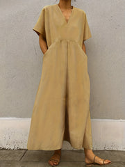  Batwing Sleeve V-Neck Maxi Dress With Pockets