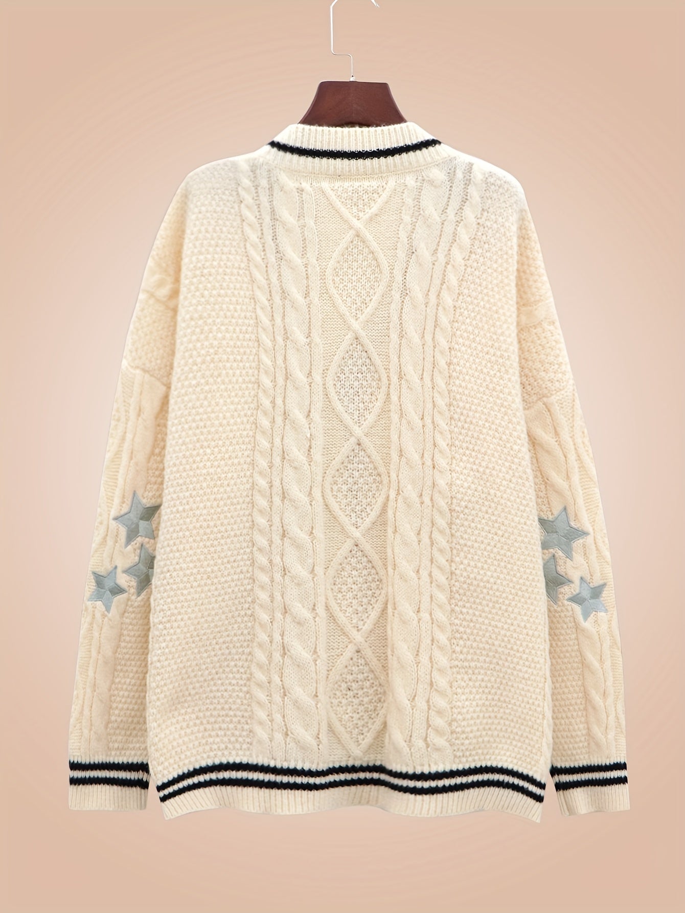  Stripe & Star Print Button Up Long Sleeve Cardigan