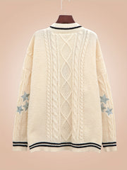  Stripe & Star Print Button Up Long Sleeve Cardigan