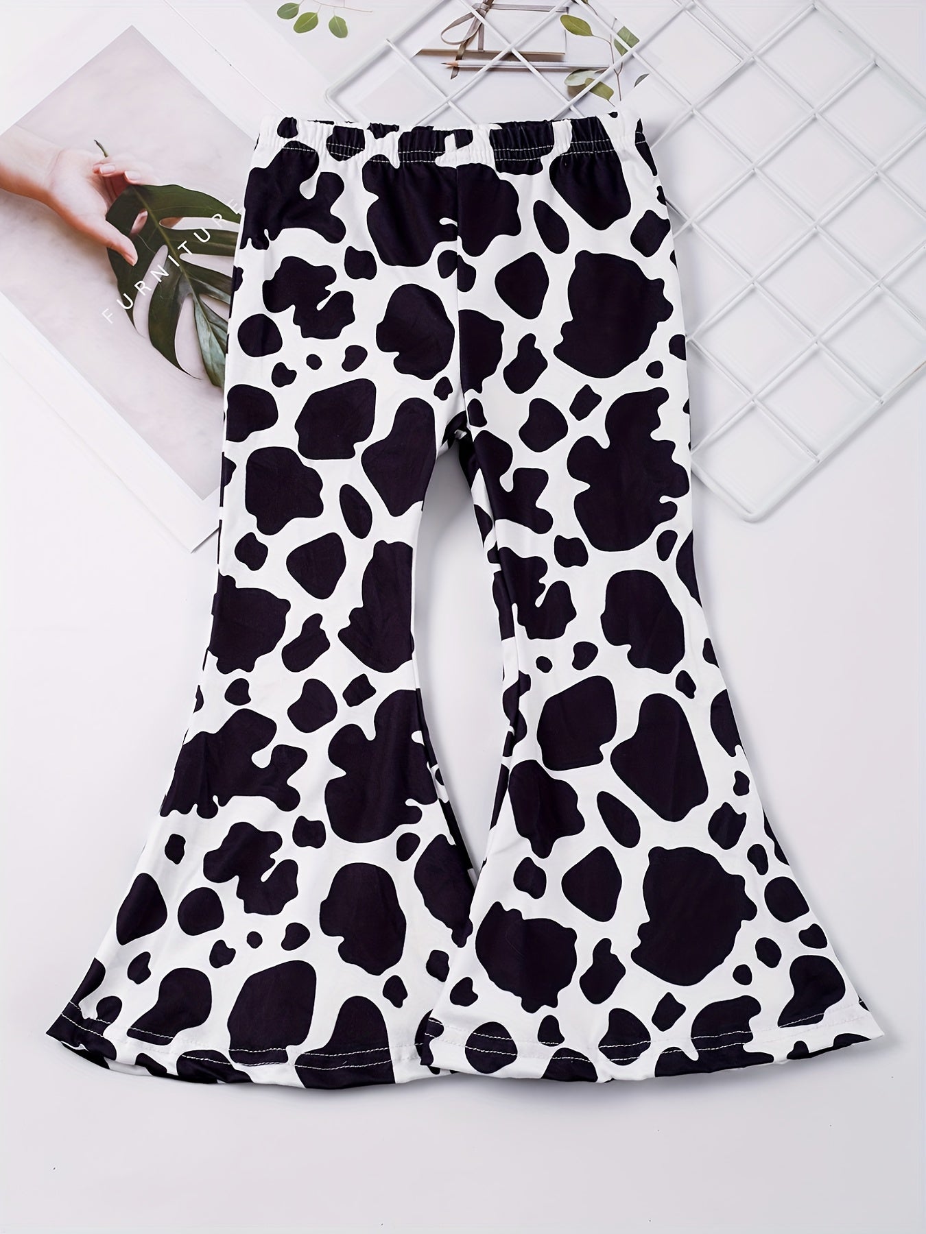 Cow Slim Flare Leg Pants for Toddler Girls