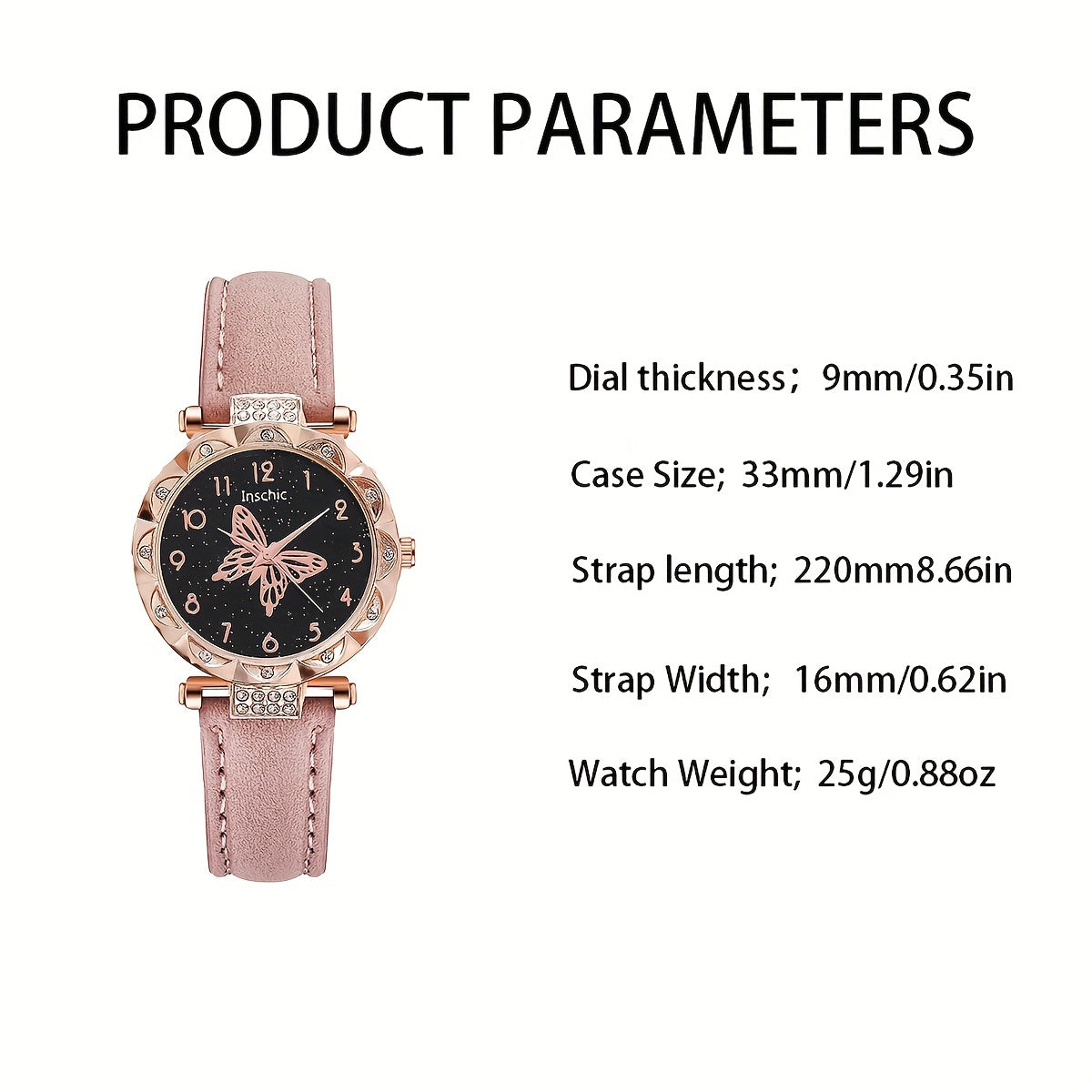 Rhinestone Butterfly Watch & Water Drop Jewelry Set