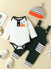 3pcs Elephant Print Rompers & Pants Set For Boys