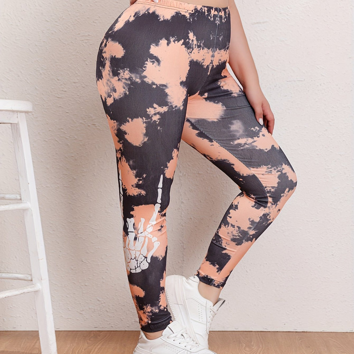  Women's Skull Print Tie Dye High Rise Skinny Trousers