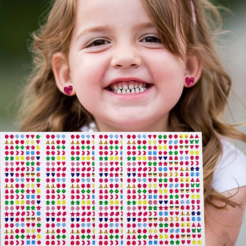 Kids Sticky Earrings 3D Gems Stickers Glitter Crystal Sticker Earrings For Girls