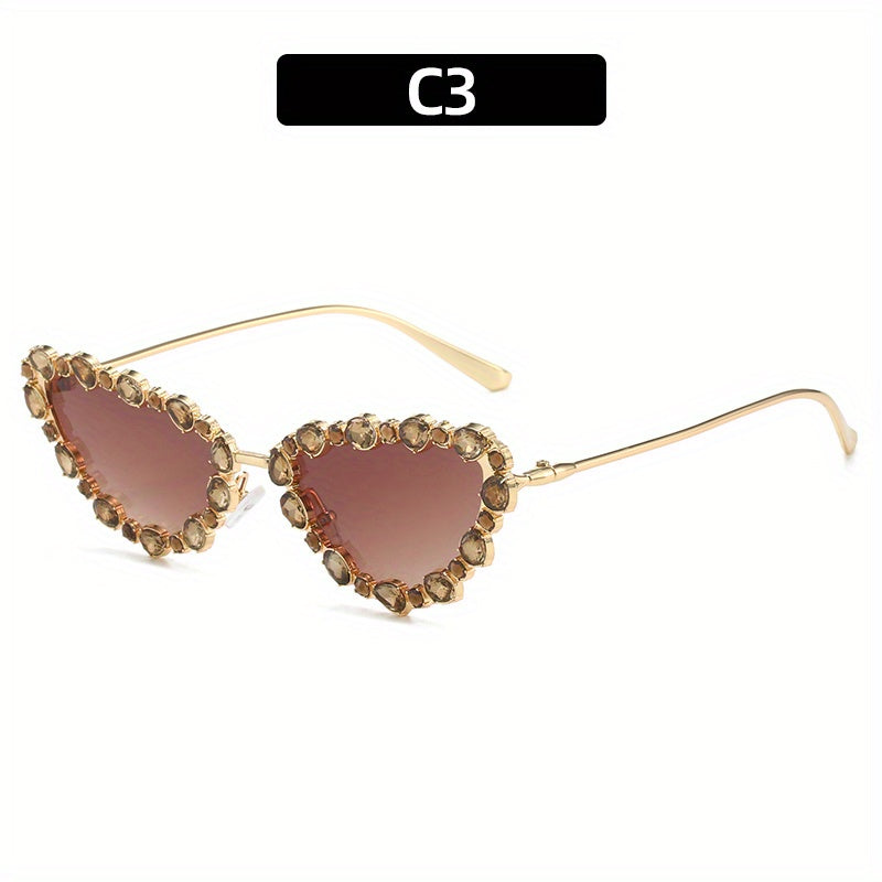 Rhinestone Decor Sunglasses Metal Frame UV400