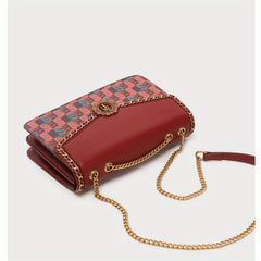 Rose Red Handcrafted Women's Bag with Golden Chain Strap & Rivet Details
