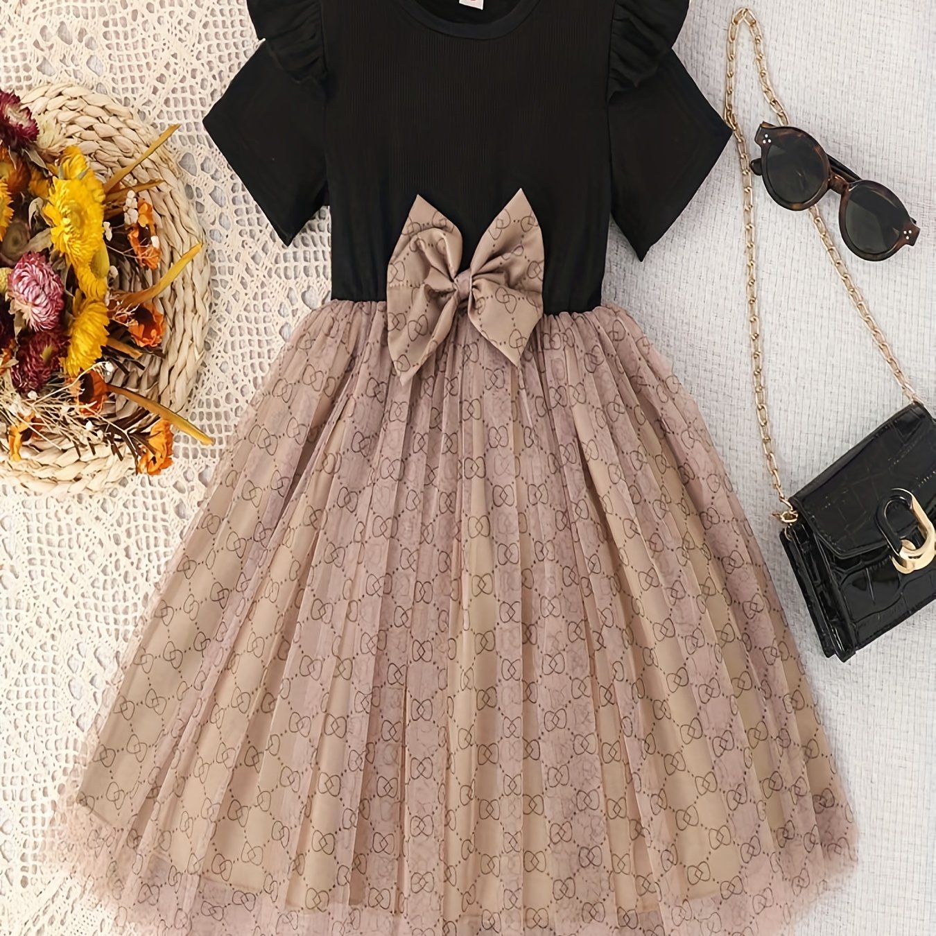 Girls Bow Tutu Dress For Party Holiday Outwear
